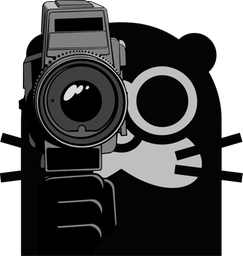 En svart tecknad utter som håller en filmkamera